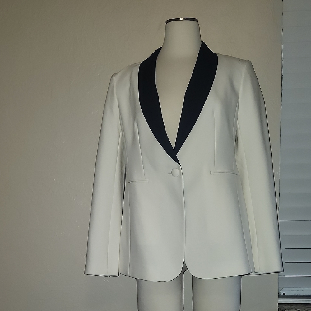 Ann Taylor White and Black Blazer with Satin Lapels